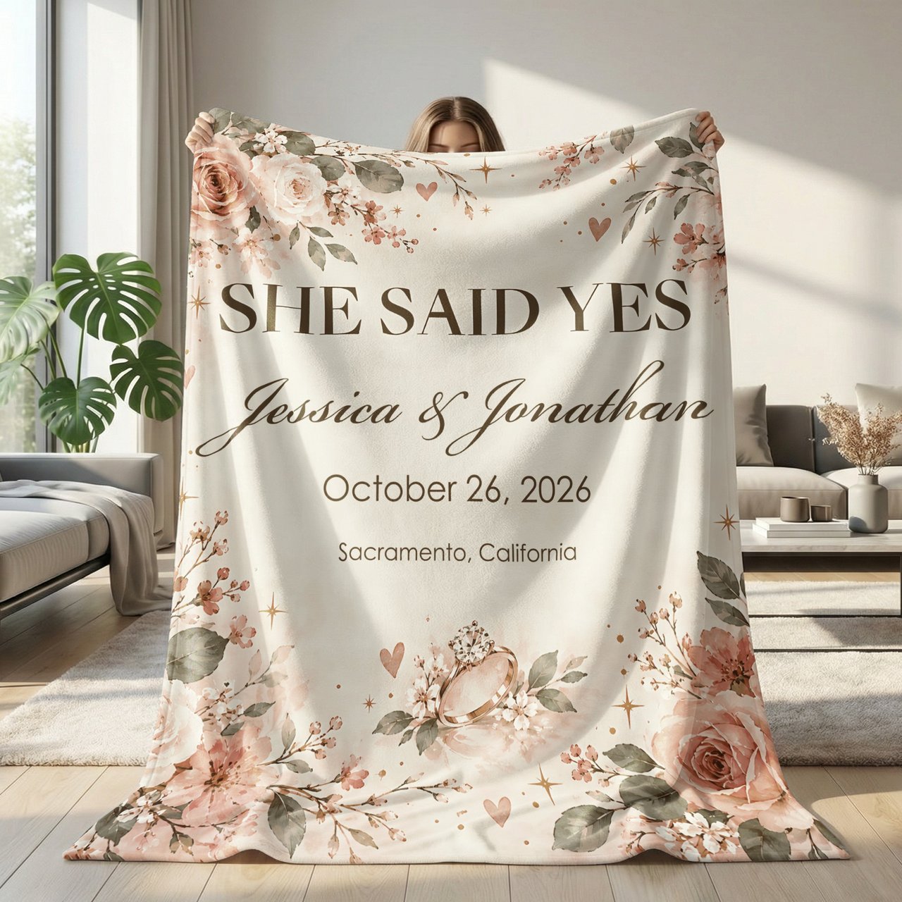 She Said Yes Floral Blanket