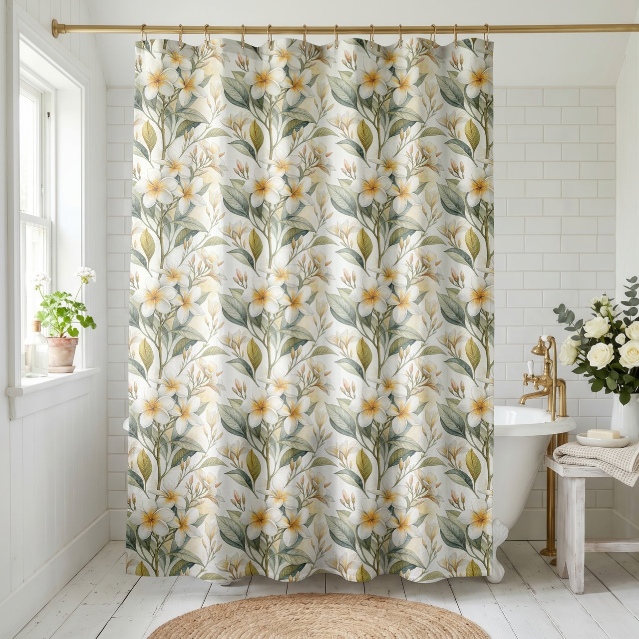 Elegant Plumeria Bloom Shower Curtain