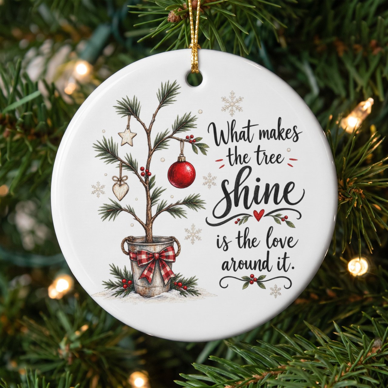 Rustic Christmas Tree Ornament, Farmhouse Holiday Keepsake with Quote, Love Around It Decor, Sentimental Family Xmas Gift Idea