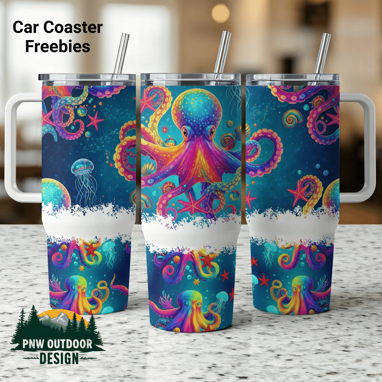 Octopus Tumbler Wrap, 40oz Sublimation, Seamless Tapered, Colorful Sea Life, Distressed Design, Digital Download, Ocean Theme