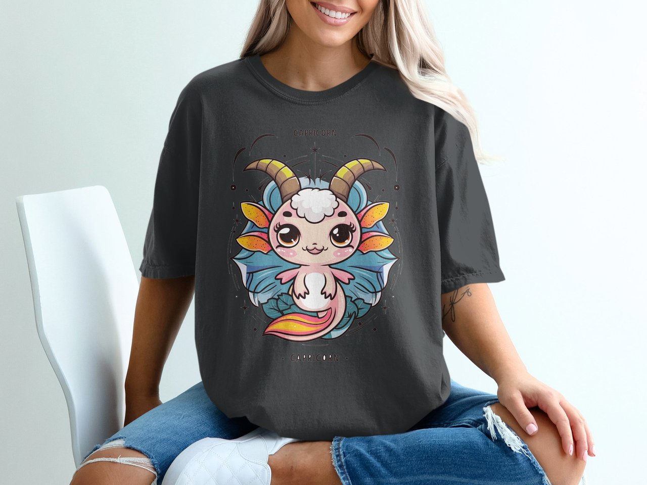 Cute Capricorn Axolotl Zodiac Graphic Tee