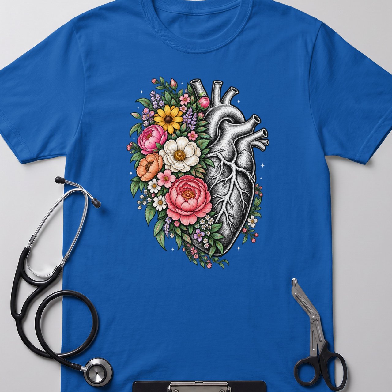 Floral Anatomical Heart Tee