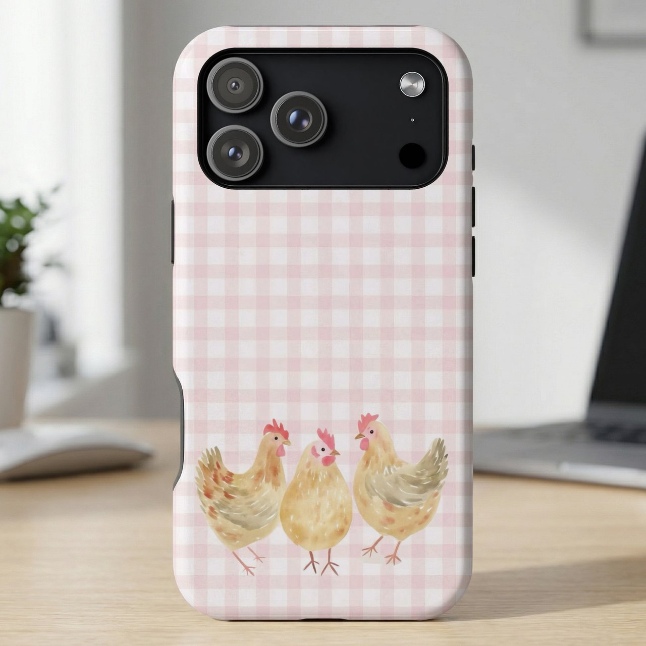 Pink Gingham Chickens MagSafe® Phone Case