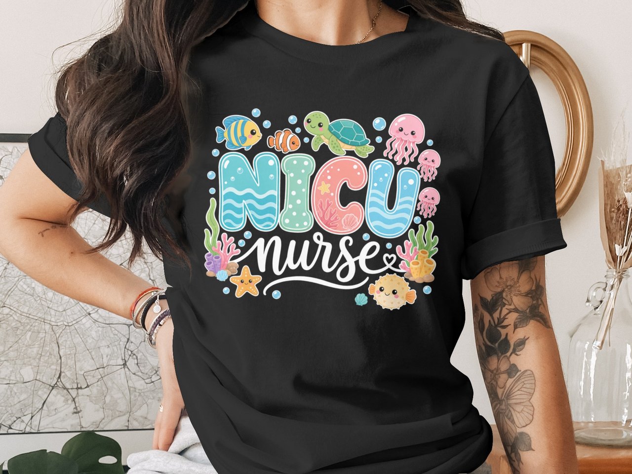NICU Nurse T-Shirt: Neonatal Intensive Care Unit Ocean Sea Animals Tee