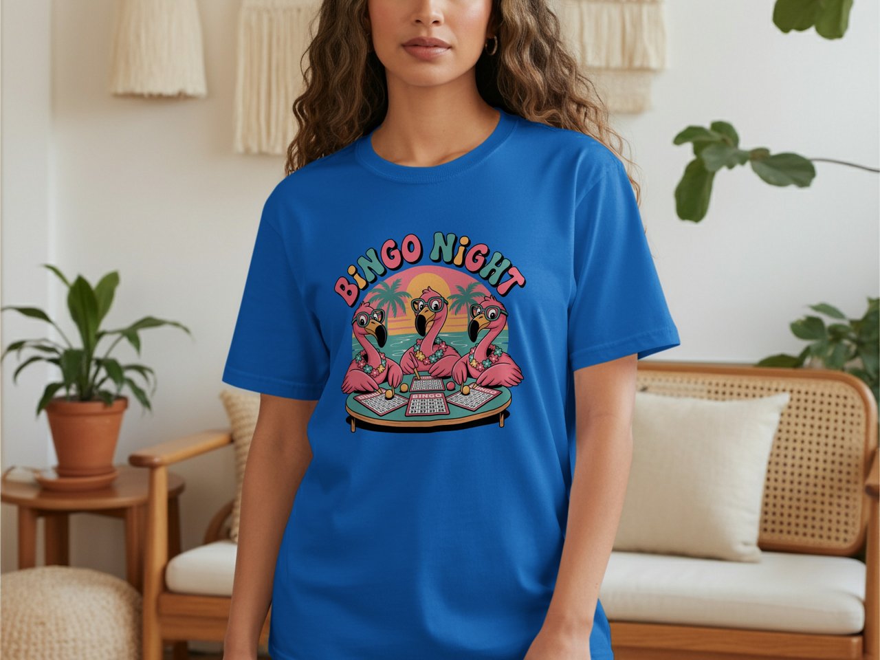 Retro Flamingo Bingo Night Graphic T-Shirt