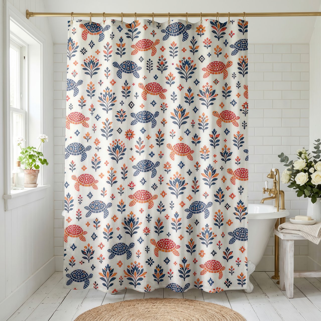 Bohemian Sea Turtle & Bloom Shower Curtain