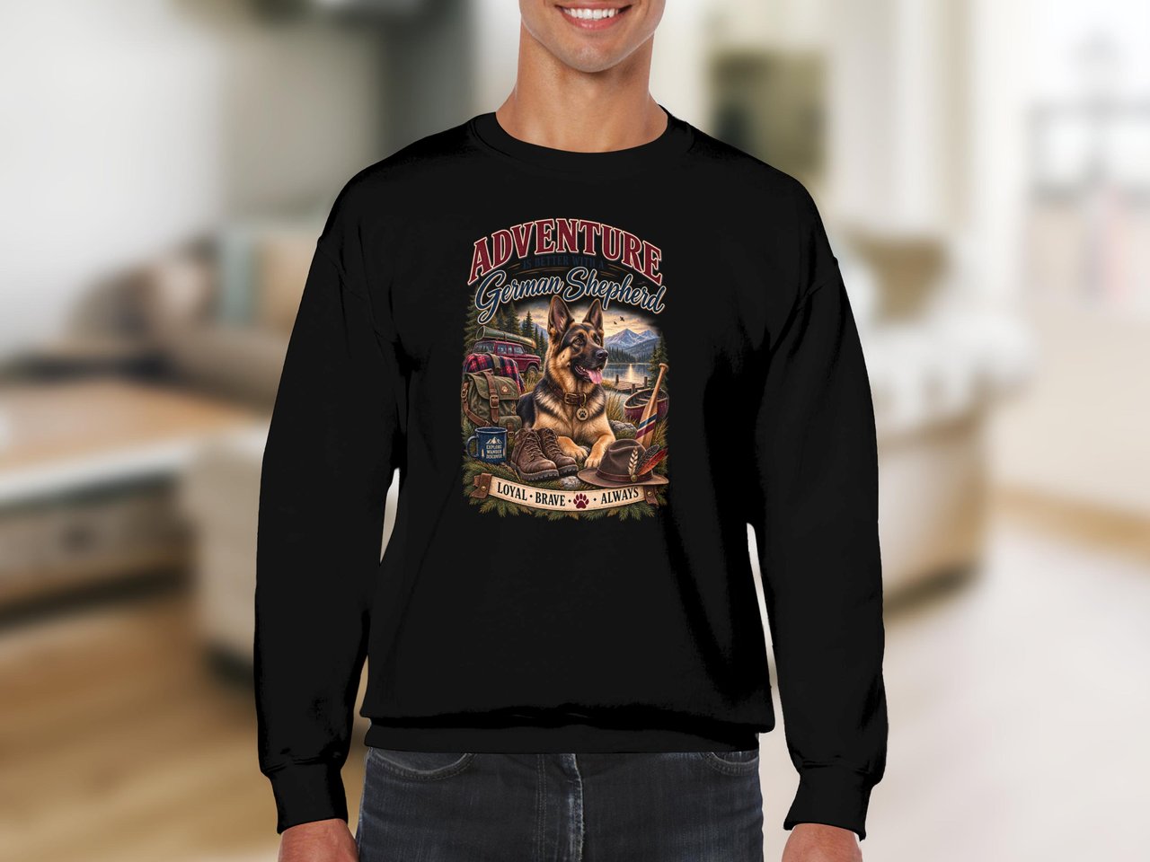 German Shepherd Sweatshirt, Adventure Dog Lover Crewneck, Hiking Dog Mom Jumper, Camping Graphic Sweater, Outdoor Dog Dad Gift