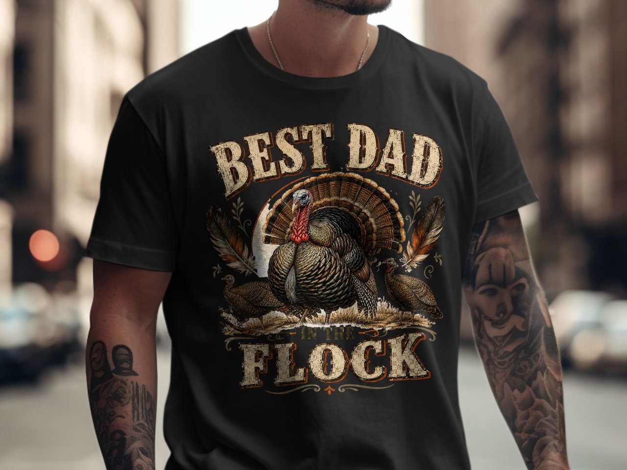 Best Dad In The Flock Turkey T-Shirt, Funny Father's Day Gift, Rustic Dad Shirt, Thanksgiving Tee, Proud Hunter Dad