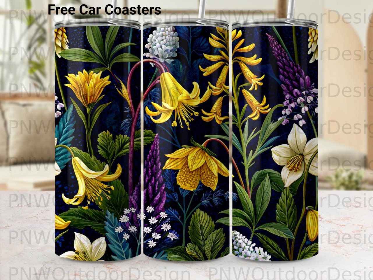 Vintage Dark Floral Tumbler Wrap Digital File, 20oz Skinny Sublimation Design, Seamless Botanical PNG for Garden Lover Gift