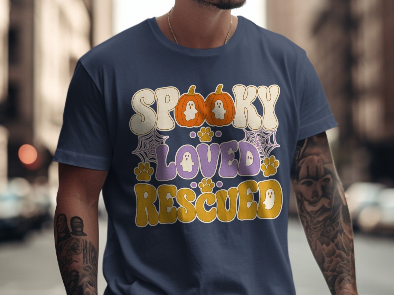 Spooky Loved Rescued Shirt, Retro Halloween Dog Mom Tee, Adopted Pet Lover Apparel, Spooky Season Gift T-Shirt