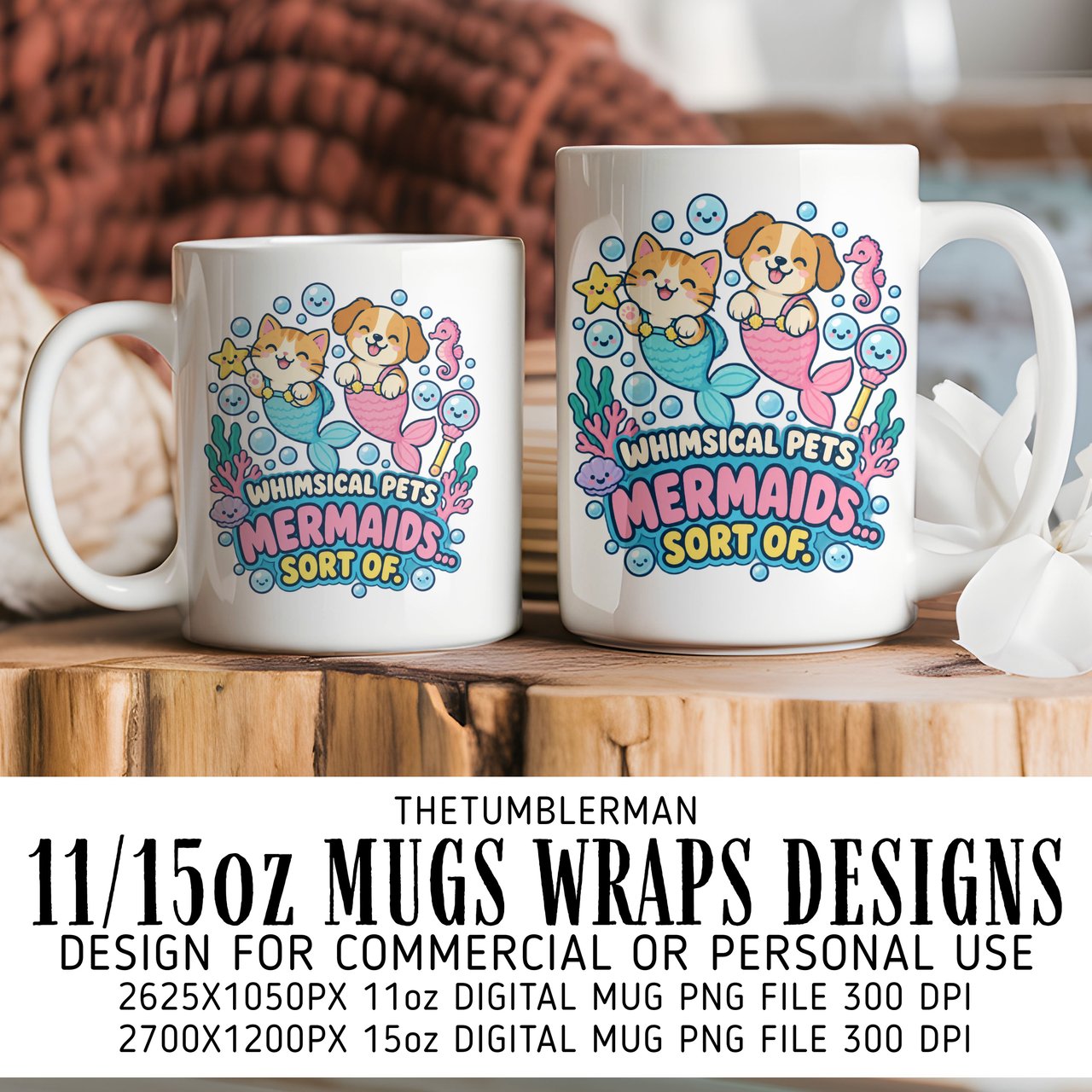 Whimsical Mermaid Pets Mug Wrap