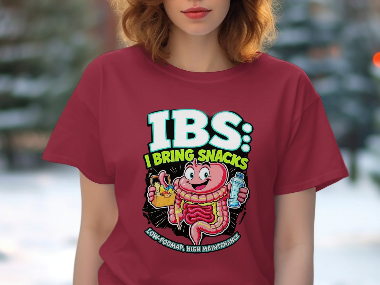IBS T-Shirt, Funny Gut Tee, I Bring Snacks Shirt, Low FODMAP, High Maintenance, Digestive Health Awareness, Novelty Graphic Tee