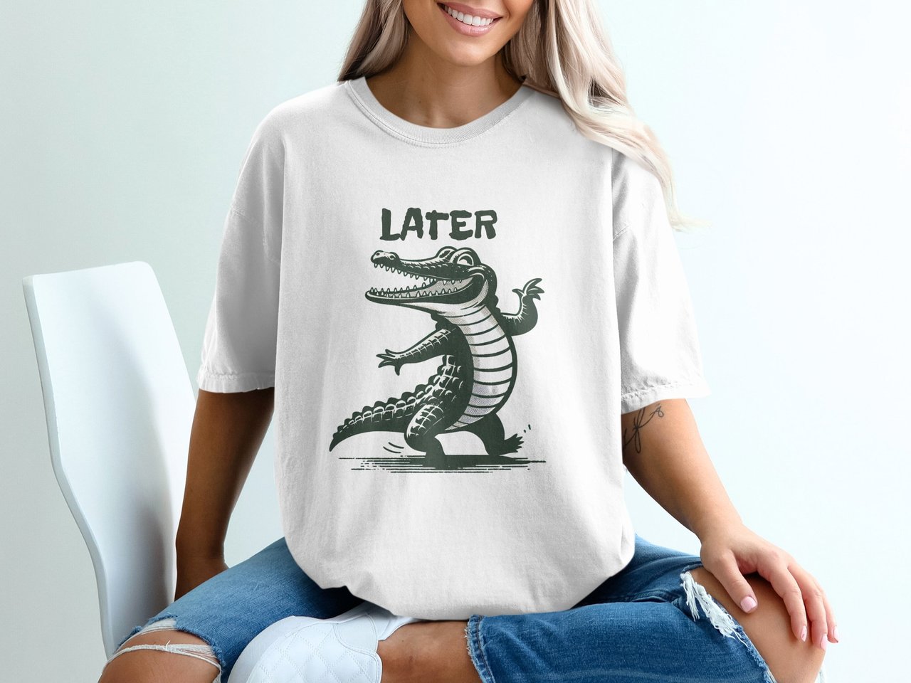 Funny Later Alligator T-Shirt | Retro Vintage Cartoon Crocodile Graphic Tee | Sarcastic Humor Animal Lover Gift