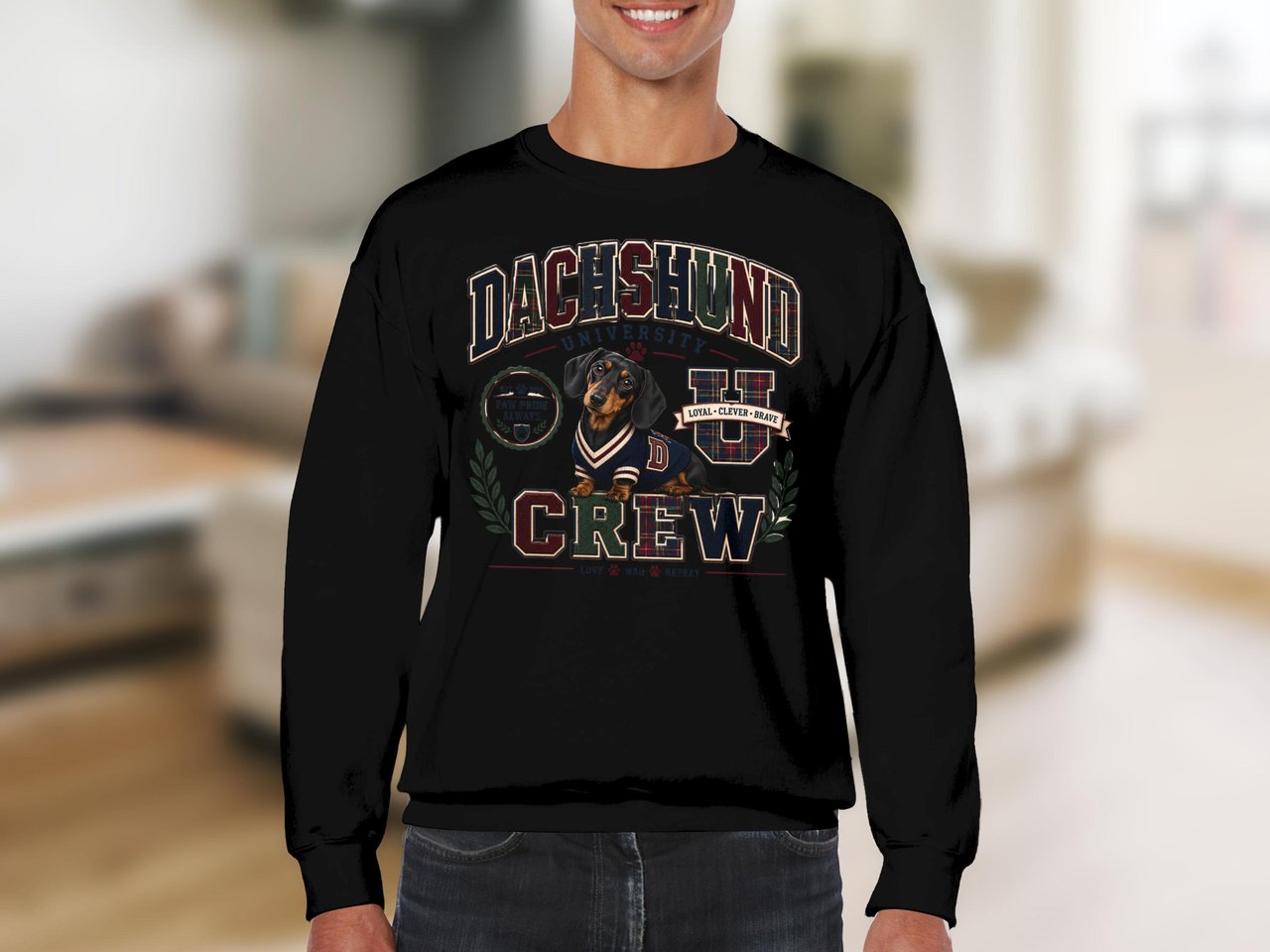 Dachshund Sweatshirt Vintage Collegiate Dog Mom Crewneck, Retro Wiener Dog University Sweater, Preppy Doxie Owner Gift for Pet Lover