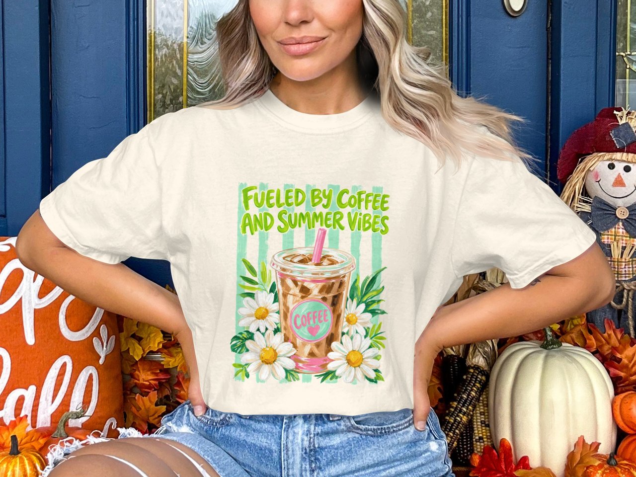 Iced Coffee Sweatshirt, Fueled By Coffee And Summer Vibes Hoodie, Daisy Aesthetic T-Shirt, Cute Coffee Lover Gift For Her