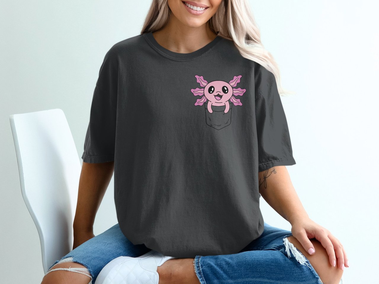 Kawaii Axolotl Pocket Peek T-Shirt