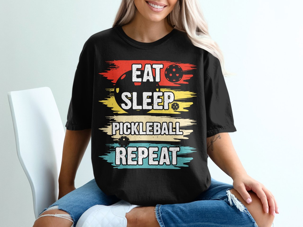 Pickleball Comfort Colors Shirt, Eat Sleep Pickleball Repeat Design, Retro Court Aesthetic Vintage Graphic Tee