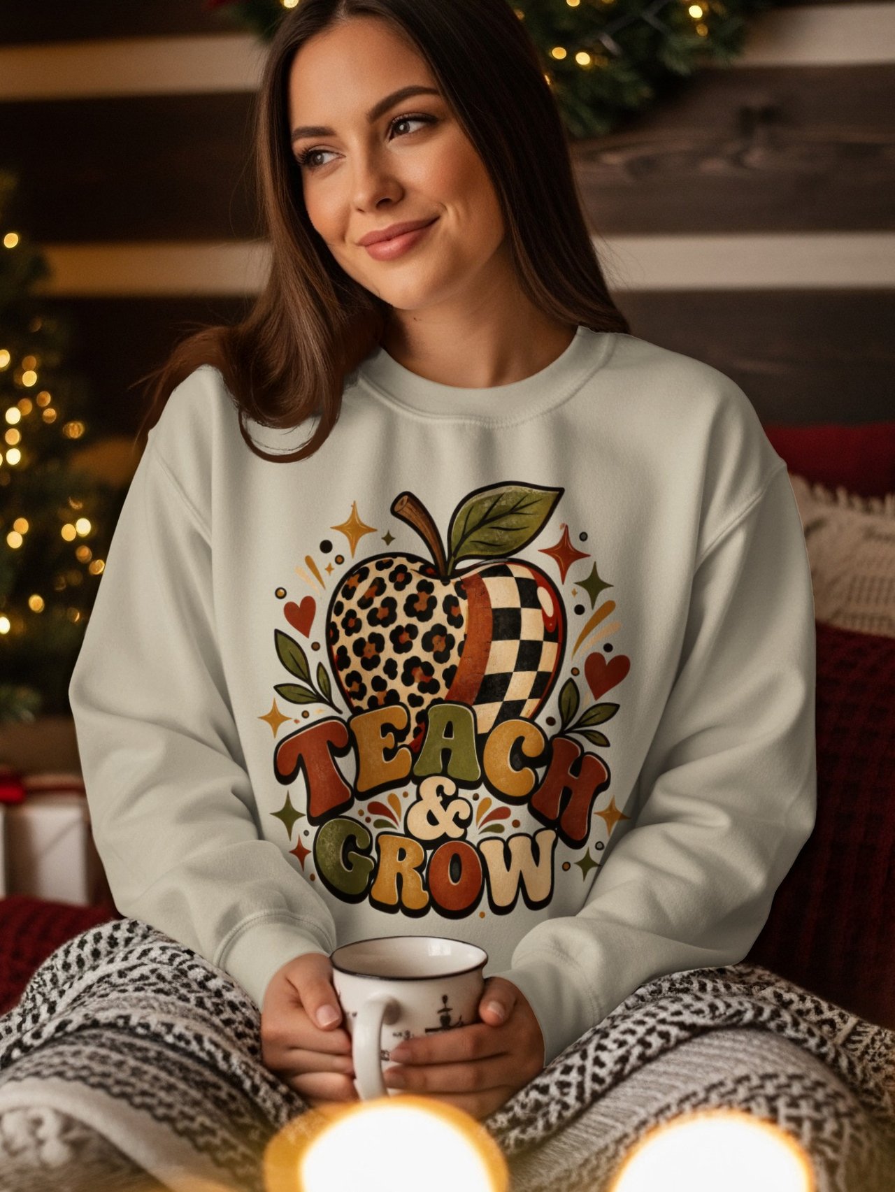 Retro Teacher Sweatshirt Teach and Grow Hoodie, Cute Boho Leopard Apple Teacher Appreciation Gift, Groovy Fall Educator Tote Bag