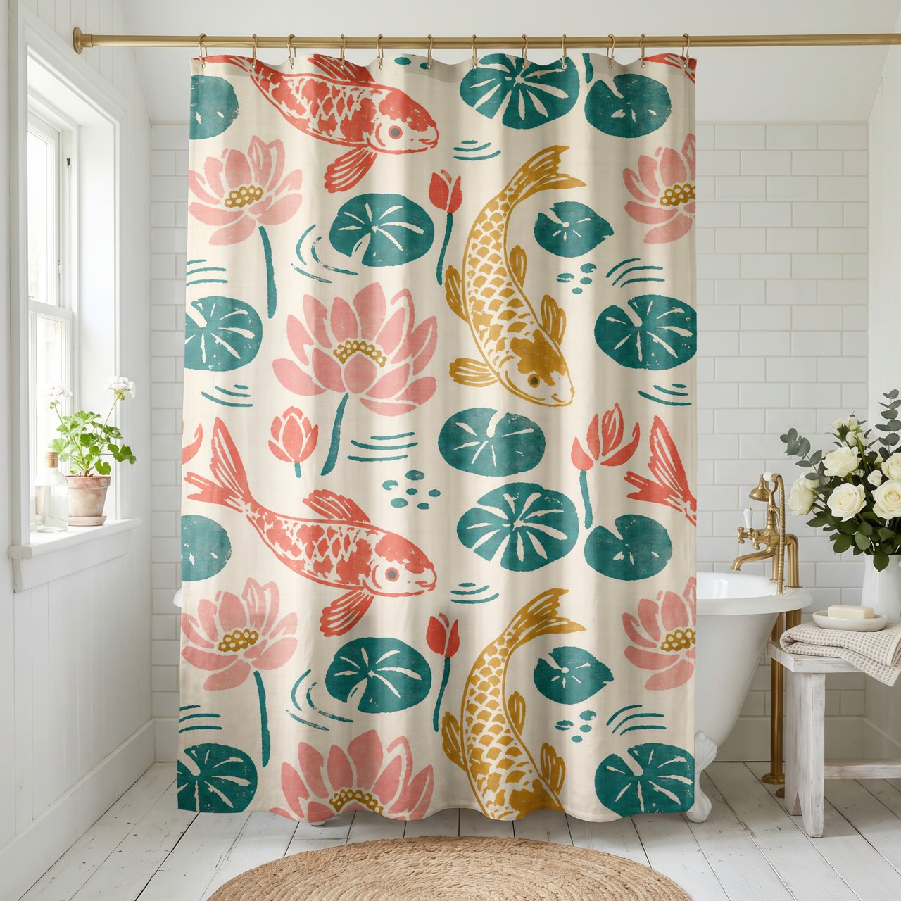 Artisanal Koi & Lotus Shower Curtain