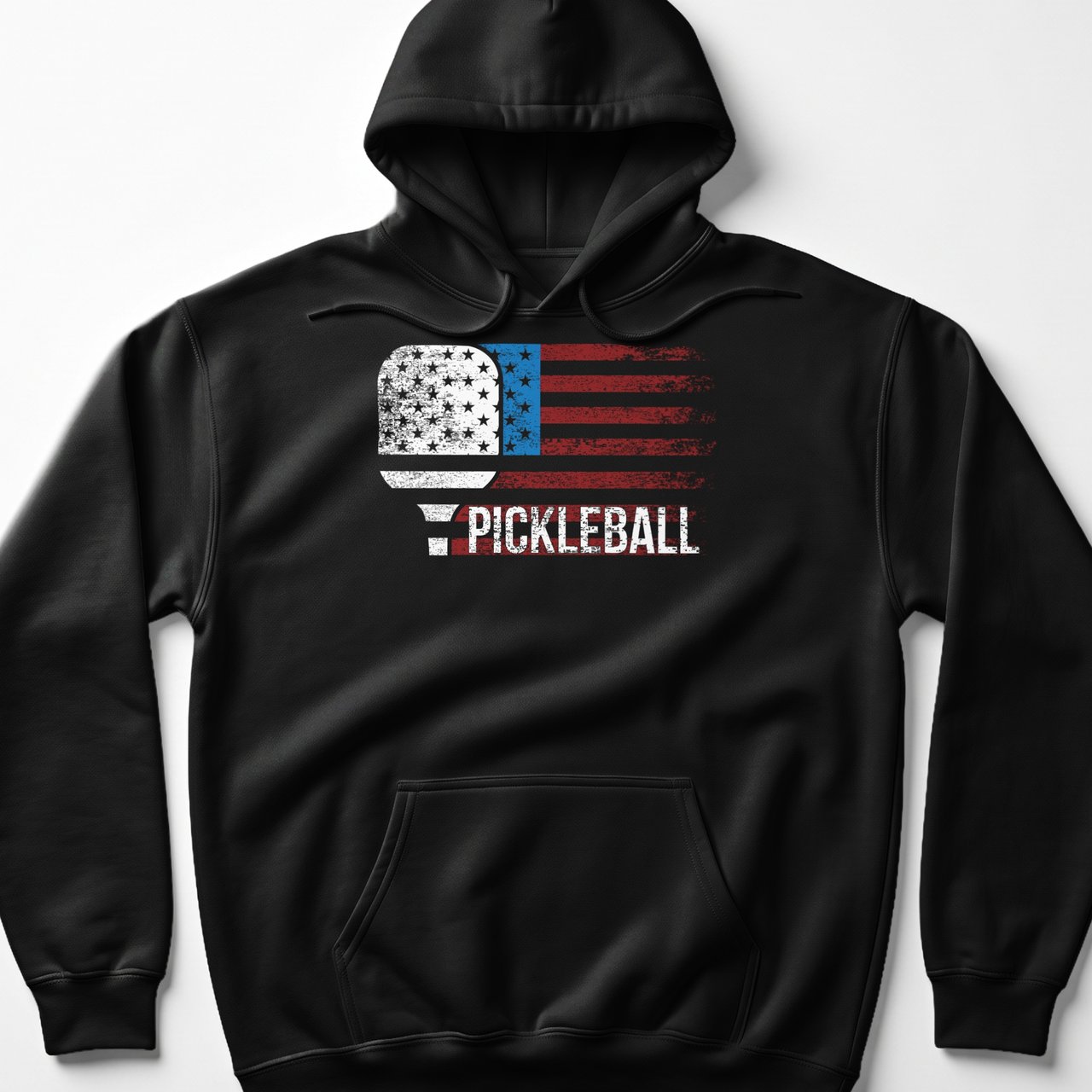 Pickleball Gildan Fleece Hoodie, Pickleball Patriotic USA Flag Graphic Print, Warm Court Pullover
