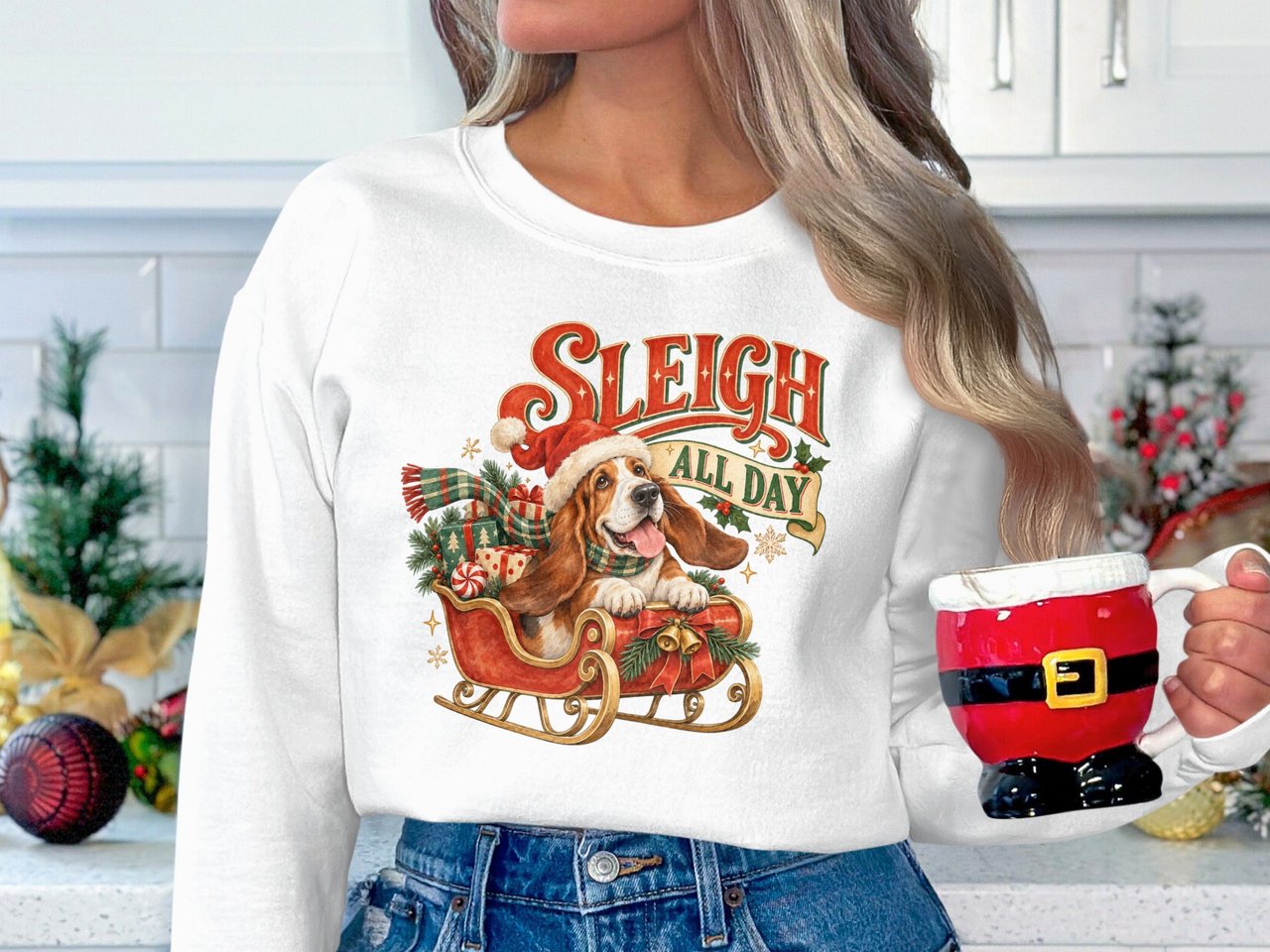 Sleigh All Day Basset Hound Tee