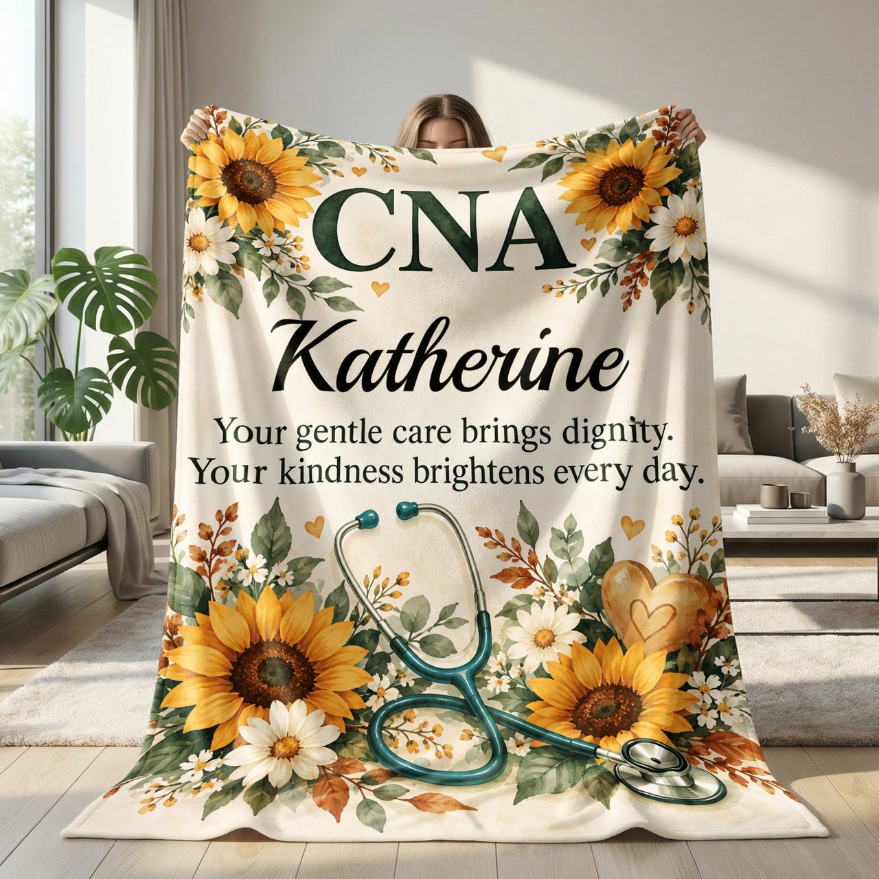 Personalized CNA Floral Blanket