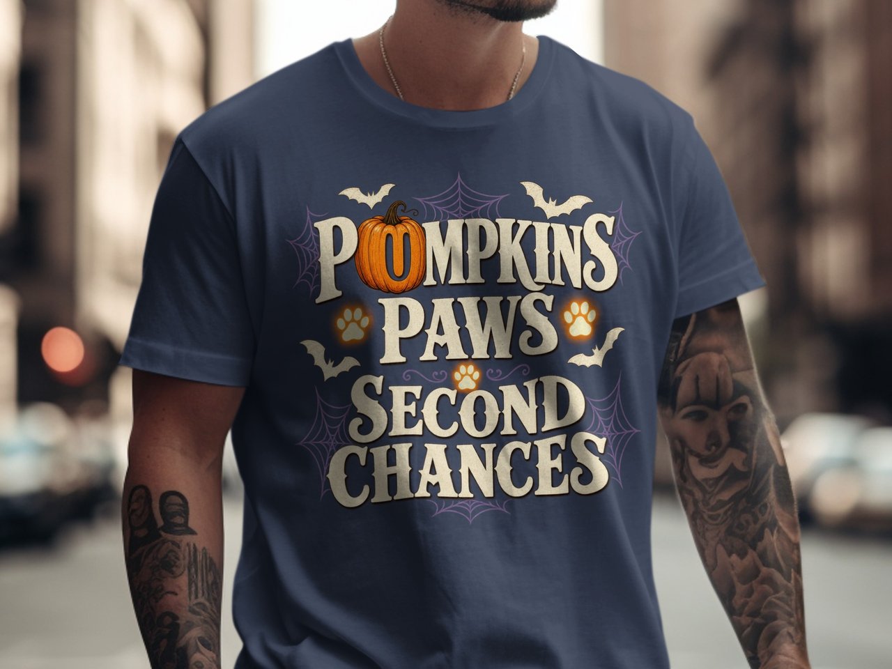 Pumpkin Paws Second Chances T-Shirt, Fall Halloween Pet Lover Tee, Spooky Cute Animal Rescue Shirt for Dog Cat Mom