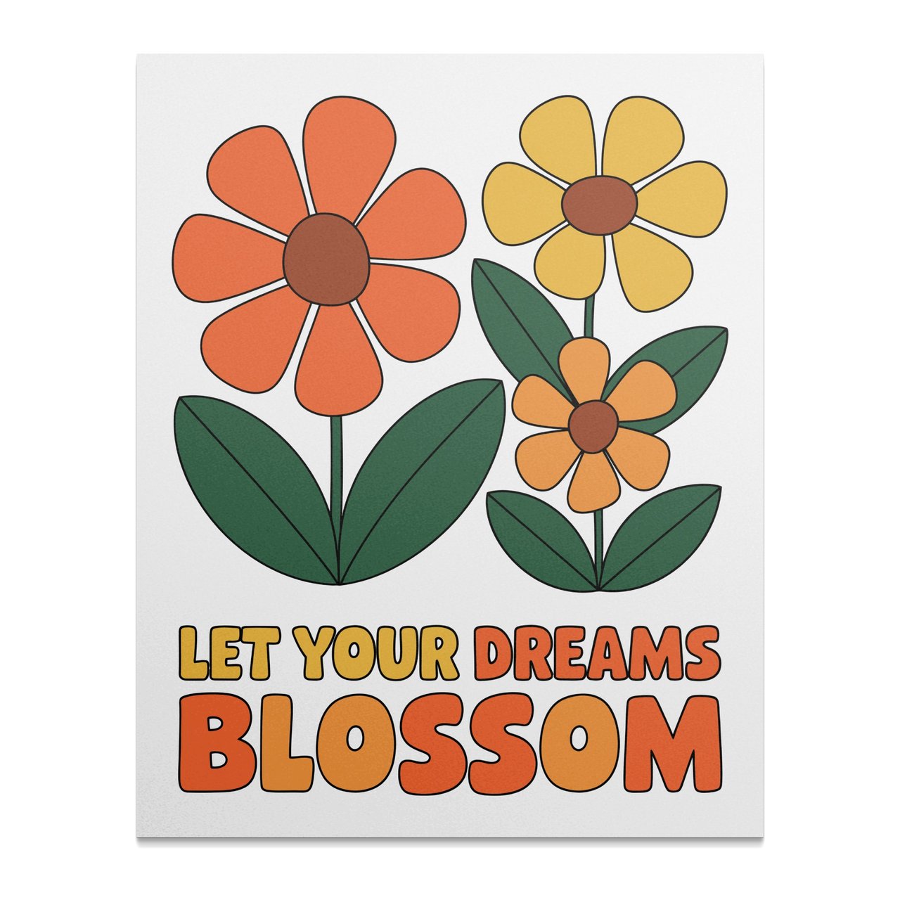 Retro Flower Wall Art, Let Dreams Blossom Poster, 70s Floral Art Print, Vintage Flower Power Decor, Motivational Quote Art, Home Decor