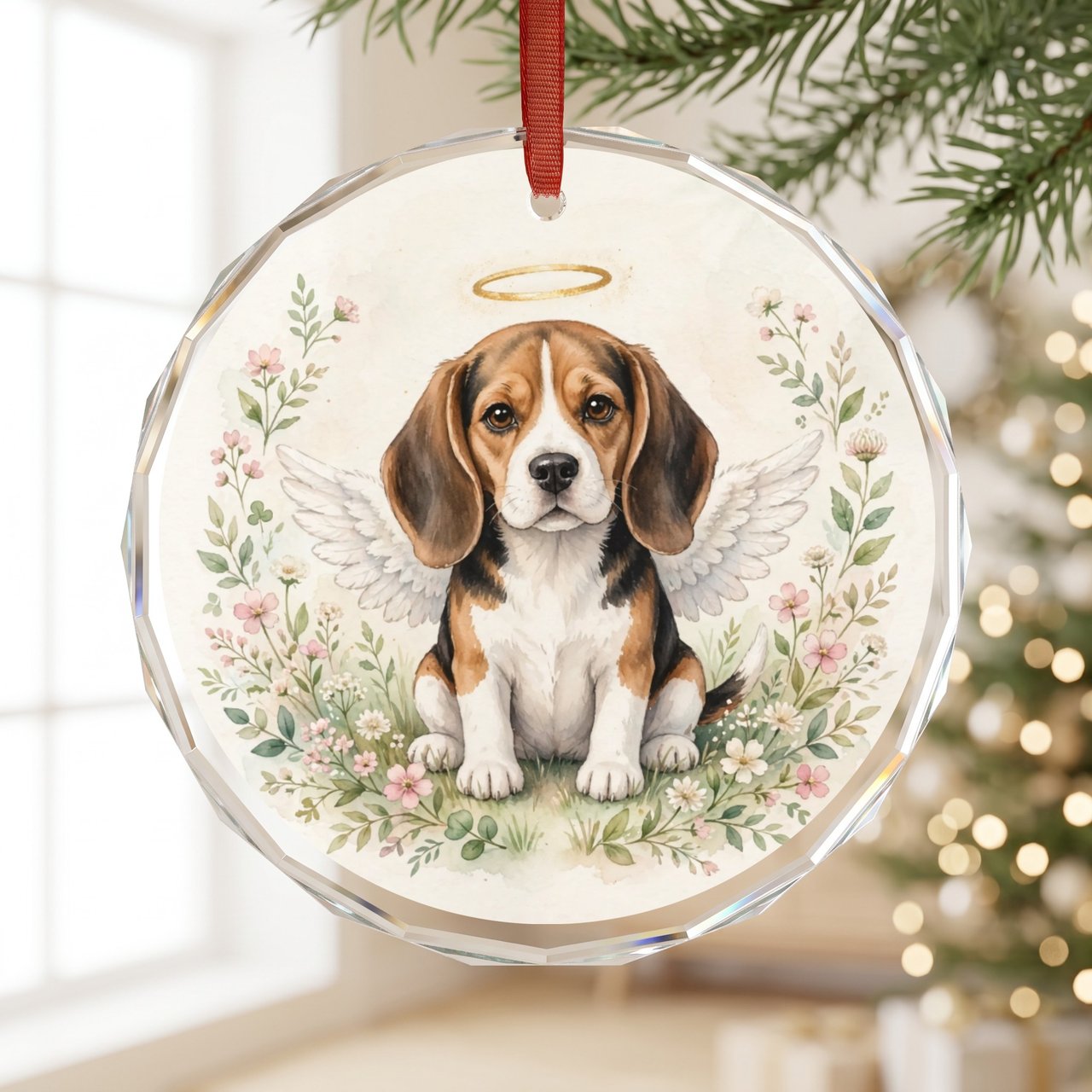 Beagle Memorial Ornament — Angel Dog Sympathy Gift, Personalized Pet Loss Keepsake