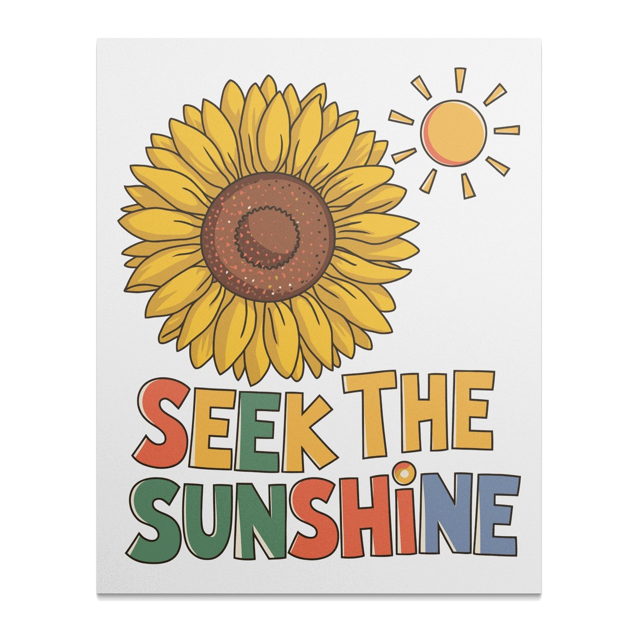 Sunflower Wall Art, Seek Sunshine Poster, Summer Decor, Positive Vibes Print, Flower Illustration, Happy Art, Bright Colors, Motivational