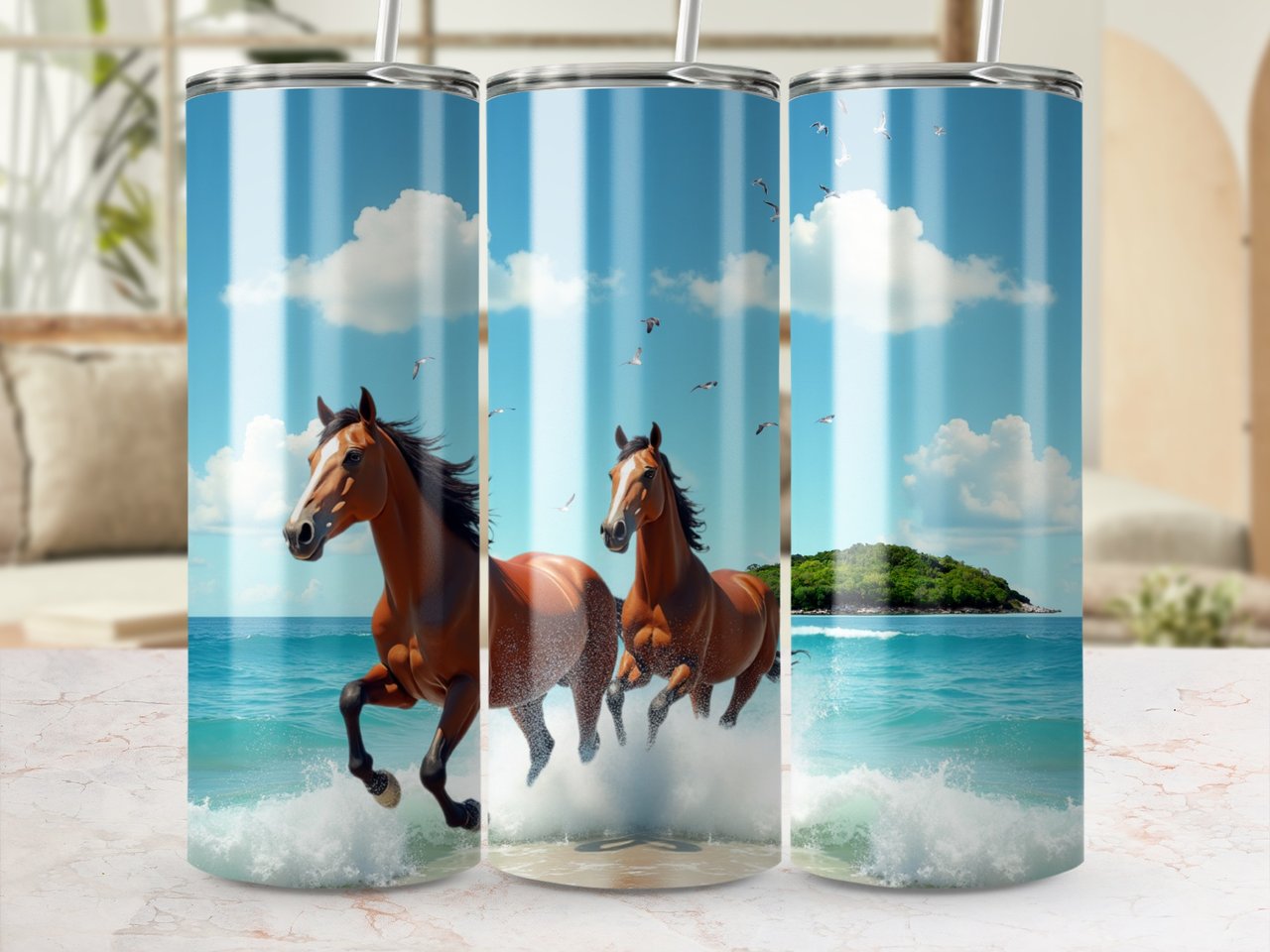 Horses on Beach Tumbler Wrap, 20oz. Tumbler Design, Ocean Scene Tumbler, Running Horses Tumbler, Beach Theme Tumbler, Horse Lover Gift