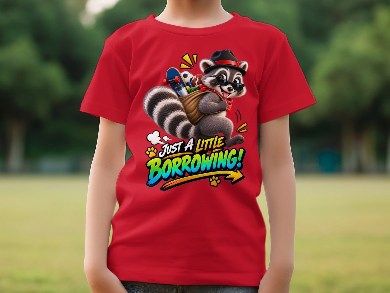 Just A Little Borrowing Randy the Raccoon Tee