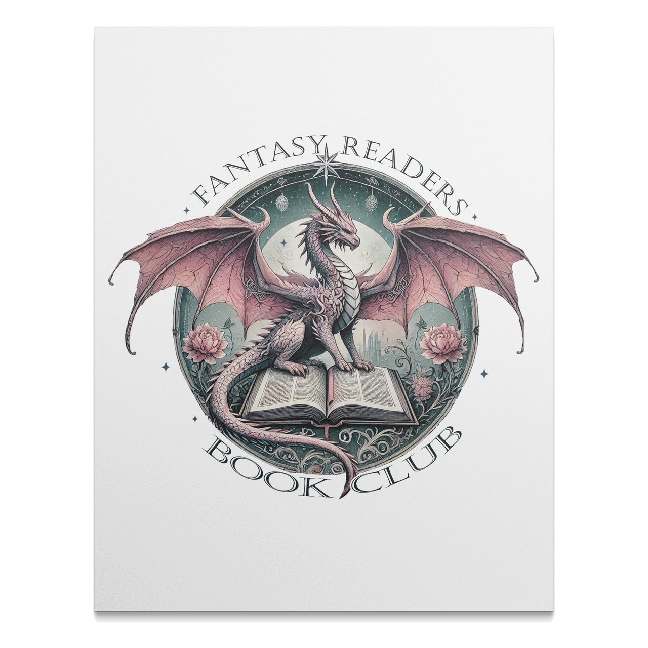 Fantasy Readers Book Club Poster, Dragon Art Print, Readers Gift, Bookish Dragon, Fantasy Illustration, Dragon and Book, Home Decor