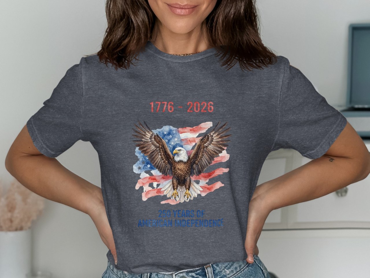250 Years American Independence T-Shirt, 1776-2026 Commemorative Eagle Flag Shirt, Patriotic July 4th USA Tee