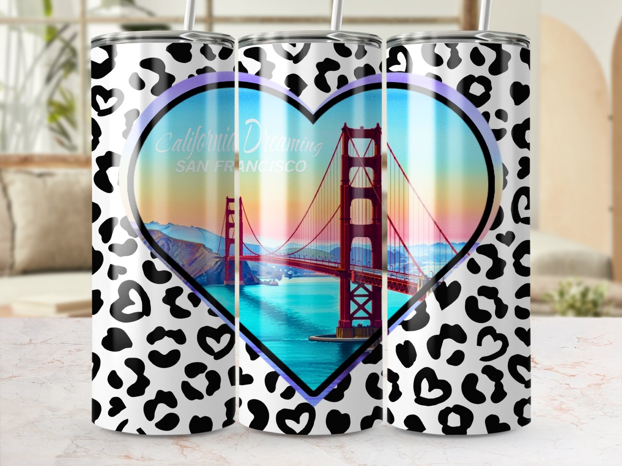San Francisco 20oz Tumbler Wrap, Golden Gate Bridge, Digital Download, Heart, Leopard, Seamless