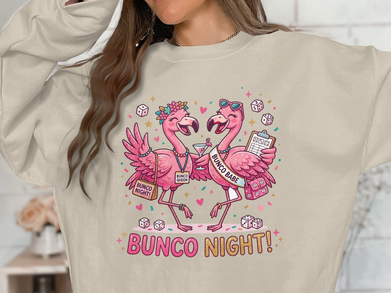Bunco Queens Flamingo Party Sweatshirt