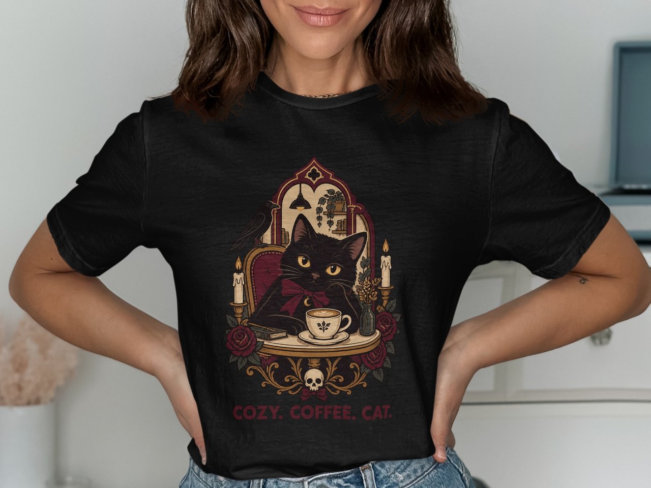 Cozy Coffee Cat Tee or Sweatshirt