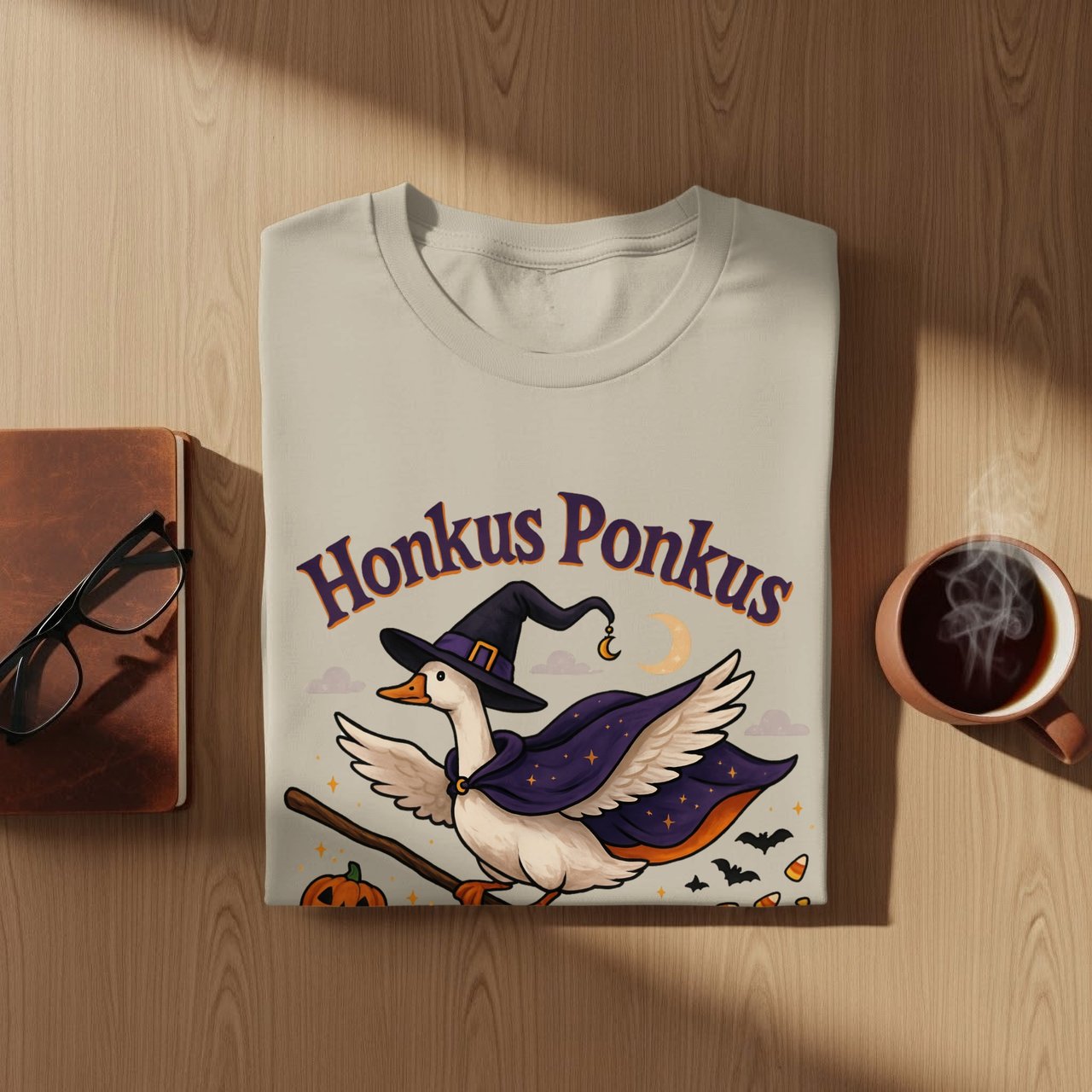 Honkus Ponkus T-Shirt, Funny Goose Witch Shirt, Halloween Tee, Spooky Season Apparel, Witch Goose on Broomstick, Halloween Gift