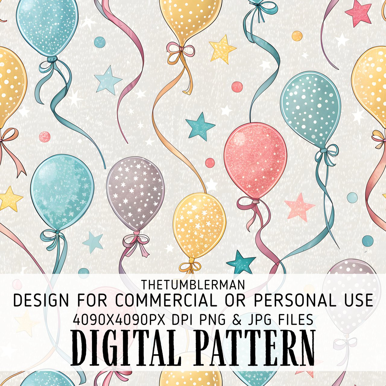Digital Balloon Pattern, Digital Stars Pattern, Balloon Bundle, Birthday Balloon Pattern, Party Balloon Pattern, Festive Balloon Digital