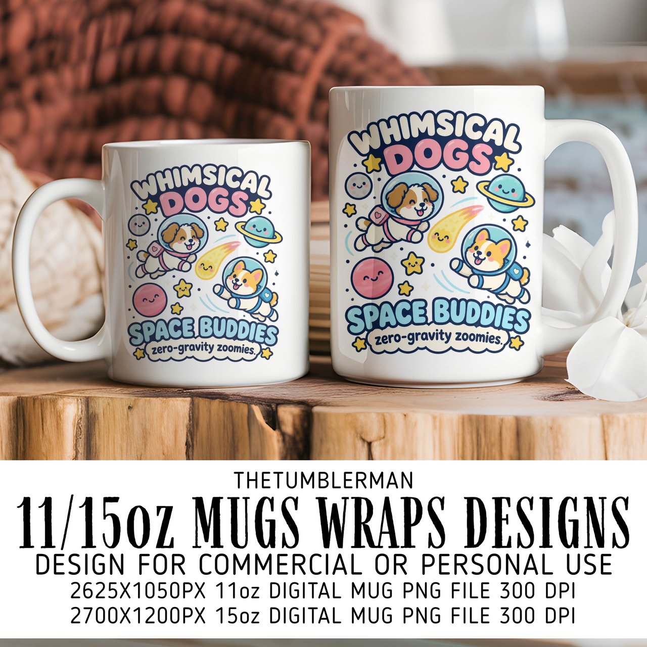 Whimsical Space Dogs Mug Wrap