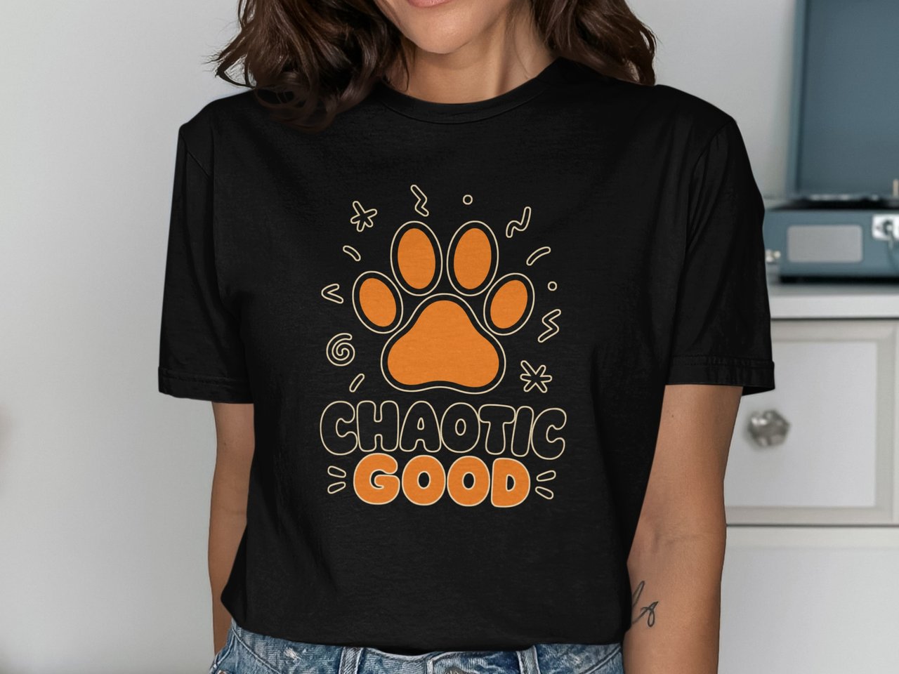 Chaotic Good Orange Paw Tee