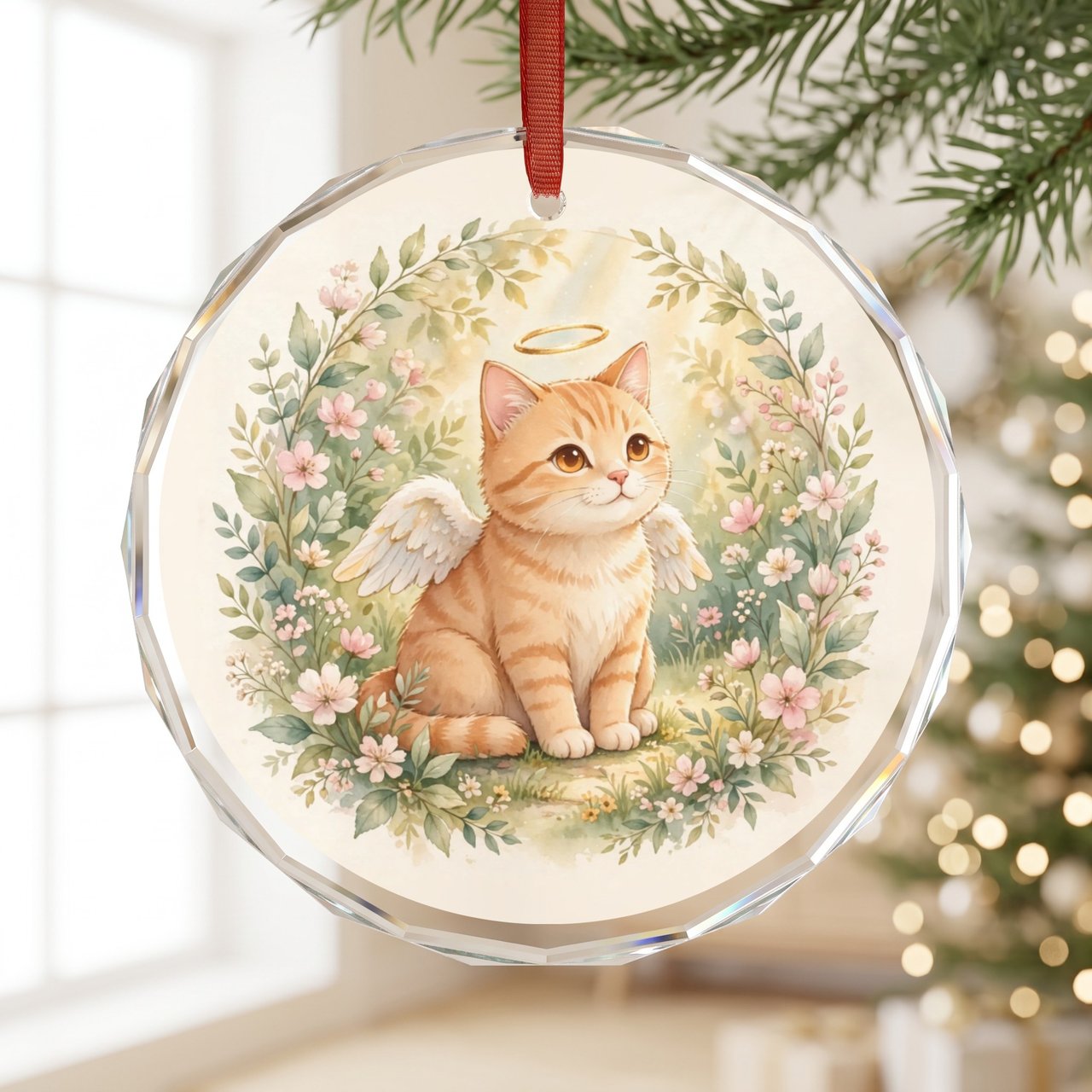 Orange Tabby Cat Memorial Ornament — Angel Cat Sympathy Gift, Personalized Pet Loss Keepsake