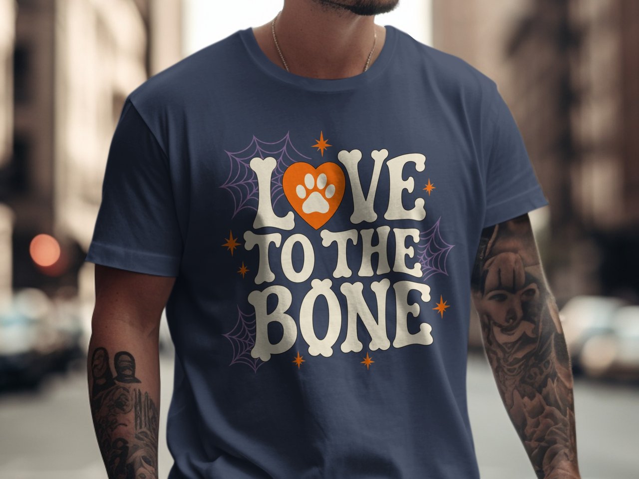 Retro Love to the Bone Dog Paw Halloween T-Shirt, Spooky Season Pet Lover Shirt, Funny Dog Mom Tee Gift