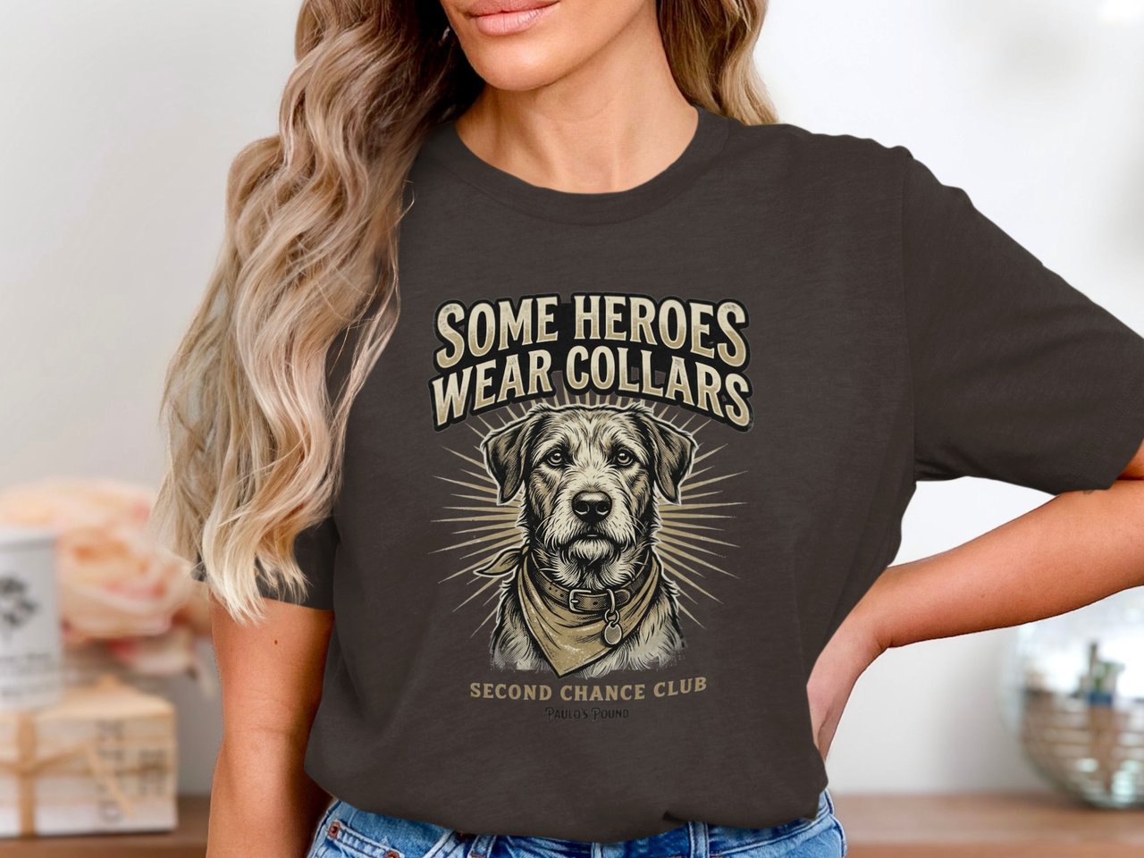 Some Heroes Wear Collars Dog Lover T-Shirt | Rescue Pet Owner Gift | Vintage Dog Mom Dad Tee | Second Chance Club Animal Advocate Top