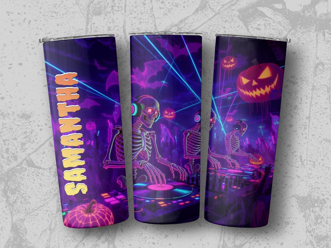 Personalized Halloween Tumbler, DJ Skeleton Tumbler, Spooky Season Tumbler, Custom Name Halloween Party Gift, Halloween Skeleton