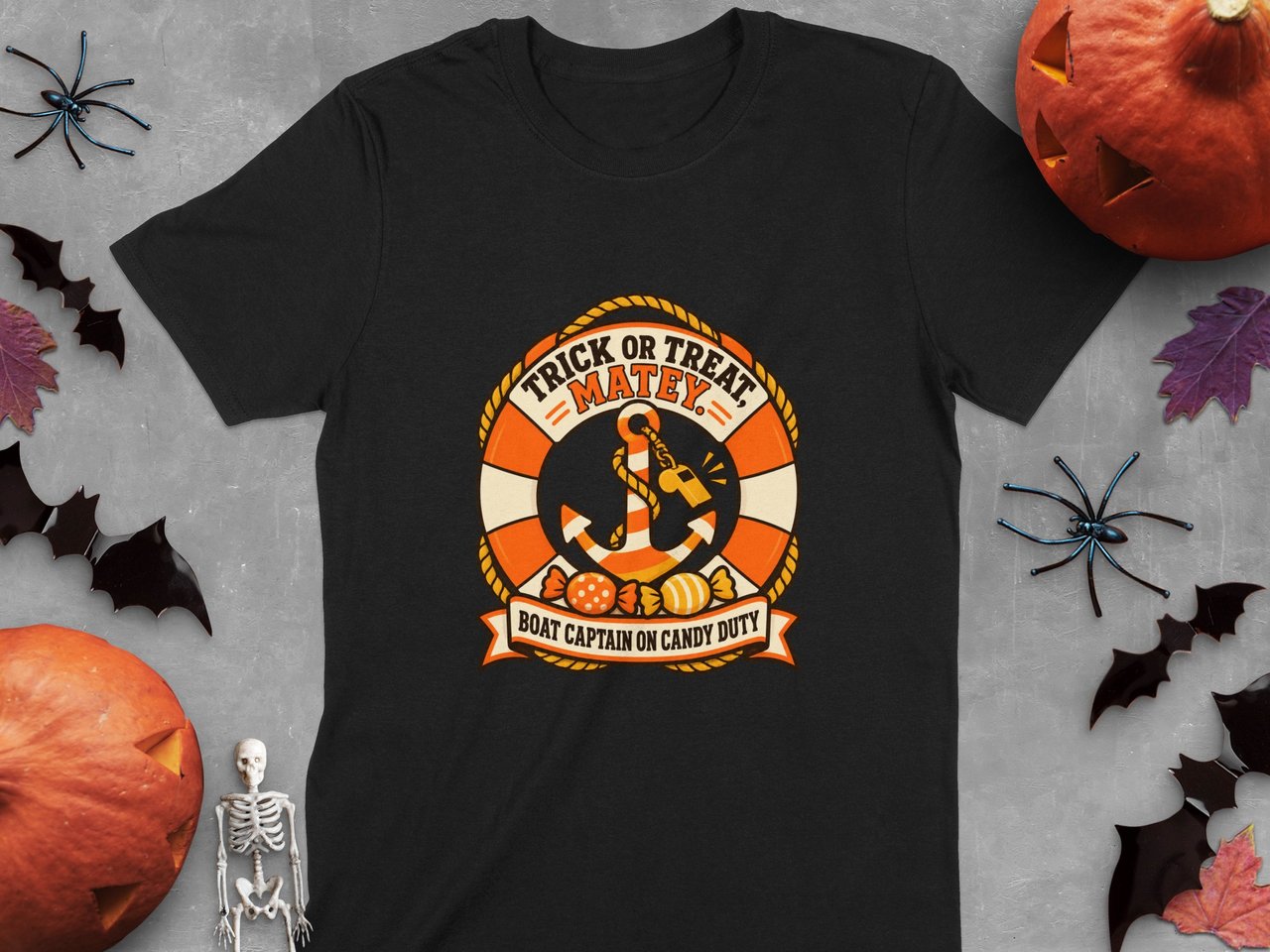 Trick Or Treat Matey Boat Captain On Candy Duty Nautical Anchor Crewneck Sweatshirts