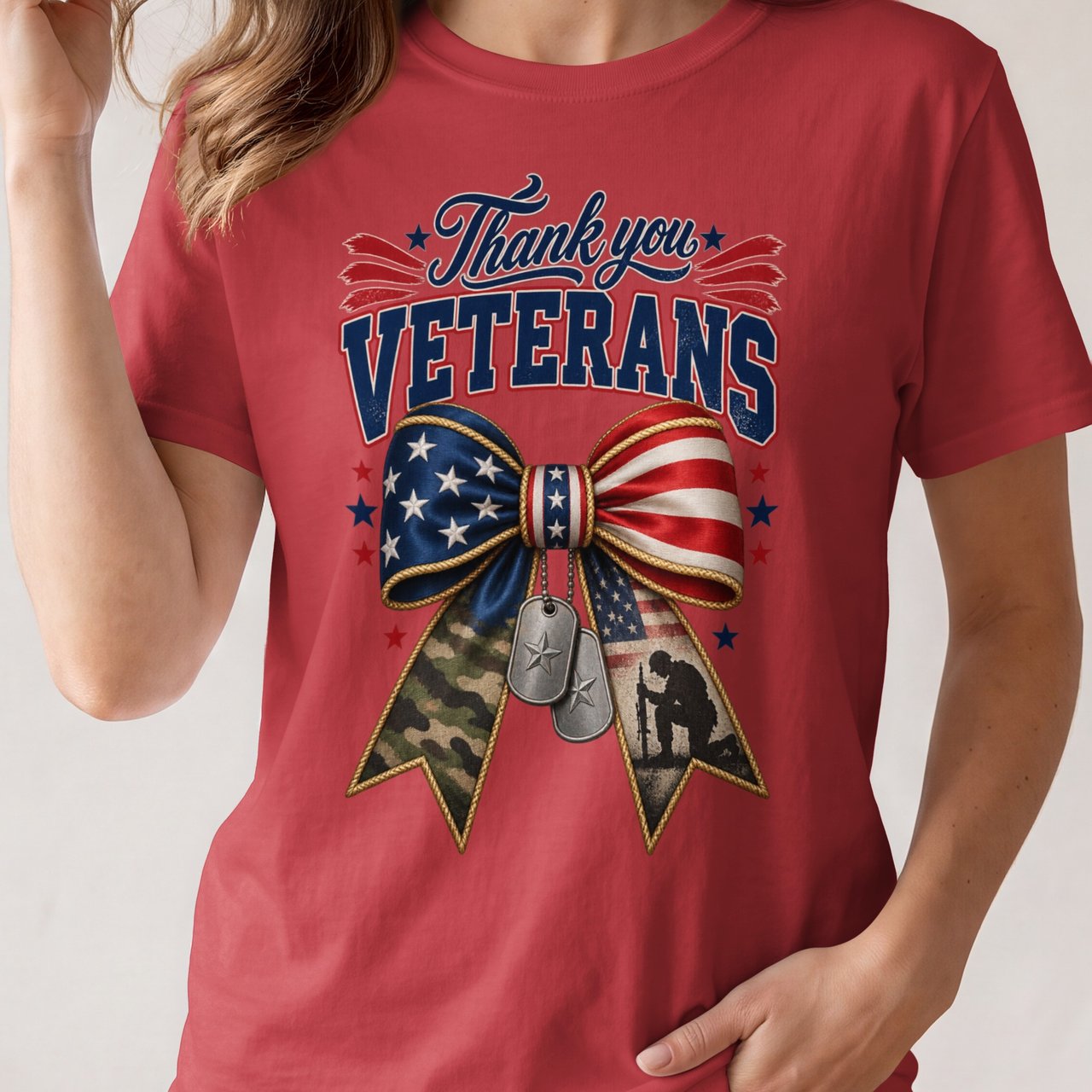 Thank You Veterans Coquette Bow American Flag T-Shirt