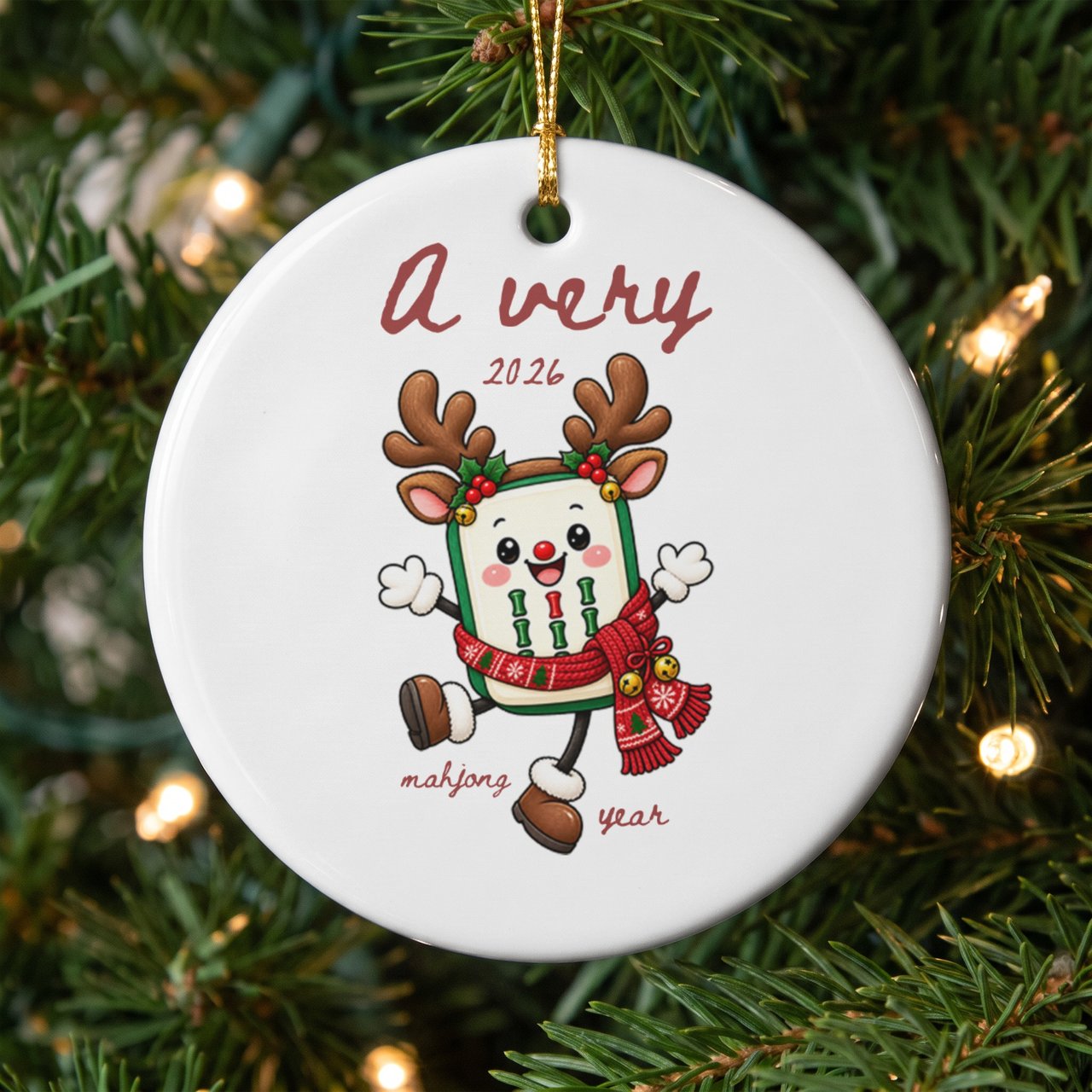Mahjong Christmas Ornament 2026, Cute Mahjong Reindeer Holiday Tree Decor, Game Night Player Keepsake, Festive Mahjong Tile Lover Gift