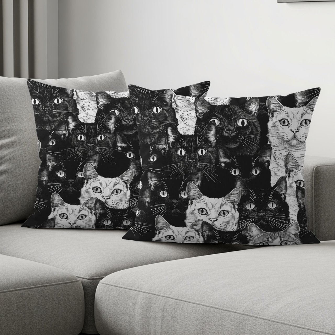 Cat Pattern Tote Bags, Throw Pillow, iPhone Case, Feline Design, Cat Lover Gift, Pet Art, Cute Animal Print, Black and White
