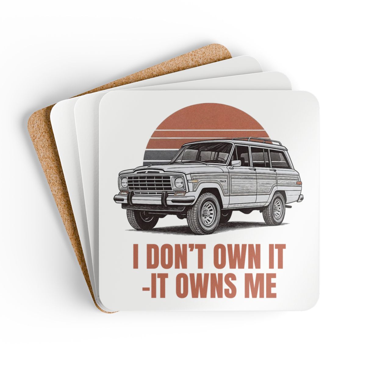 Grand Wagoneer Corkwood Coaster Set, Car Coasters, The Waggy Art, Automotive Gift, Classic SUV, Auto Lover, Retro Car Drink Coasters